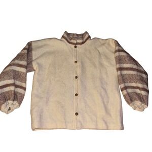 Cream Tan Striped Knit Cardigan Button Front Long Sleeve Cozy Women's